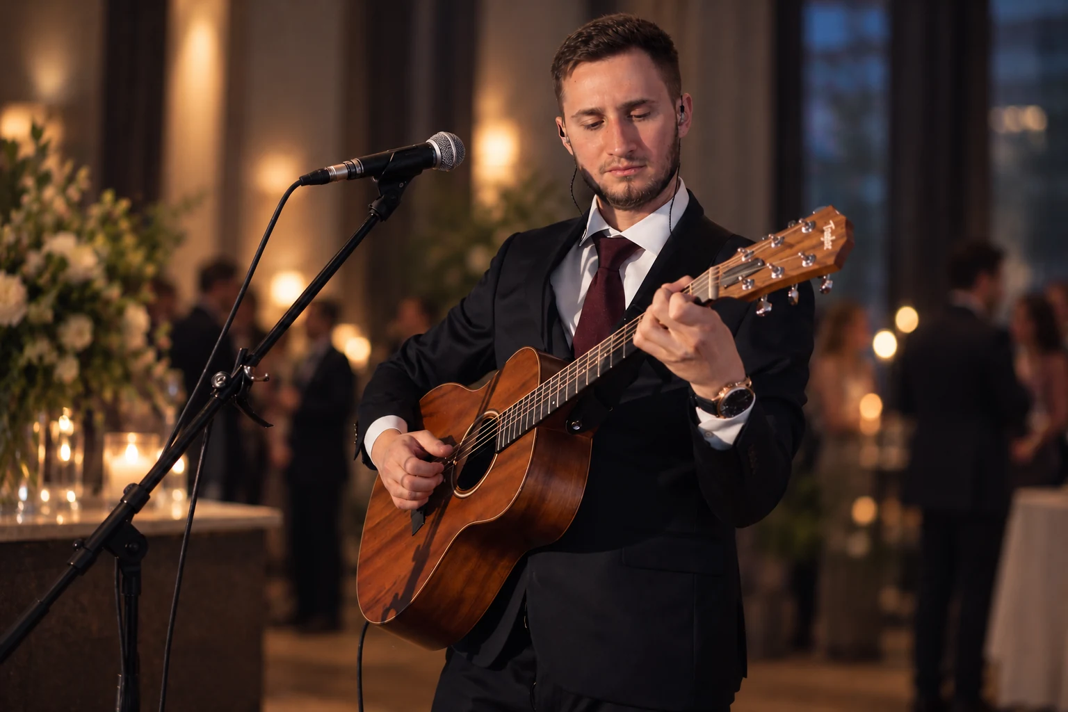 Agustin Kafka performing at an evening reception